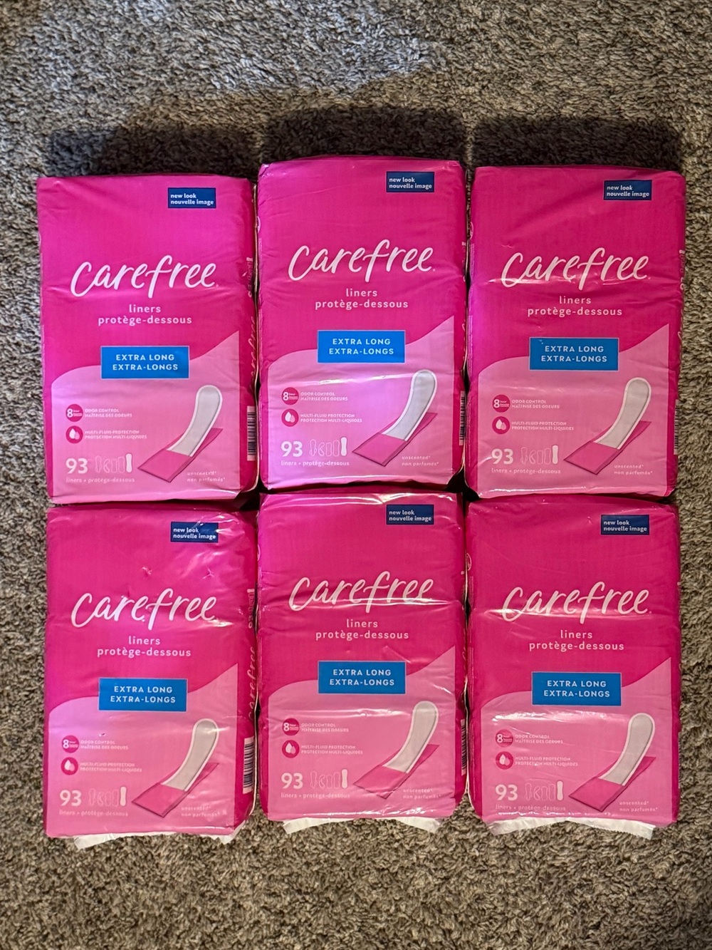 6 Packs (93 per pack) Carefree Extra Long Liners